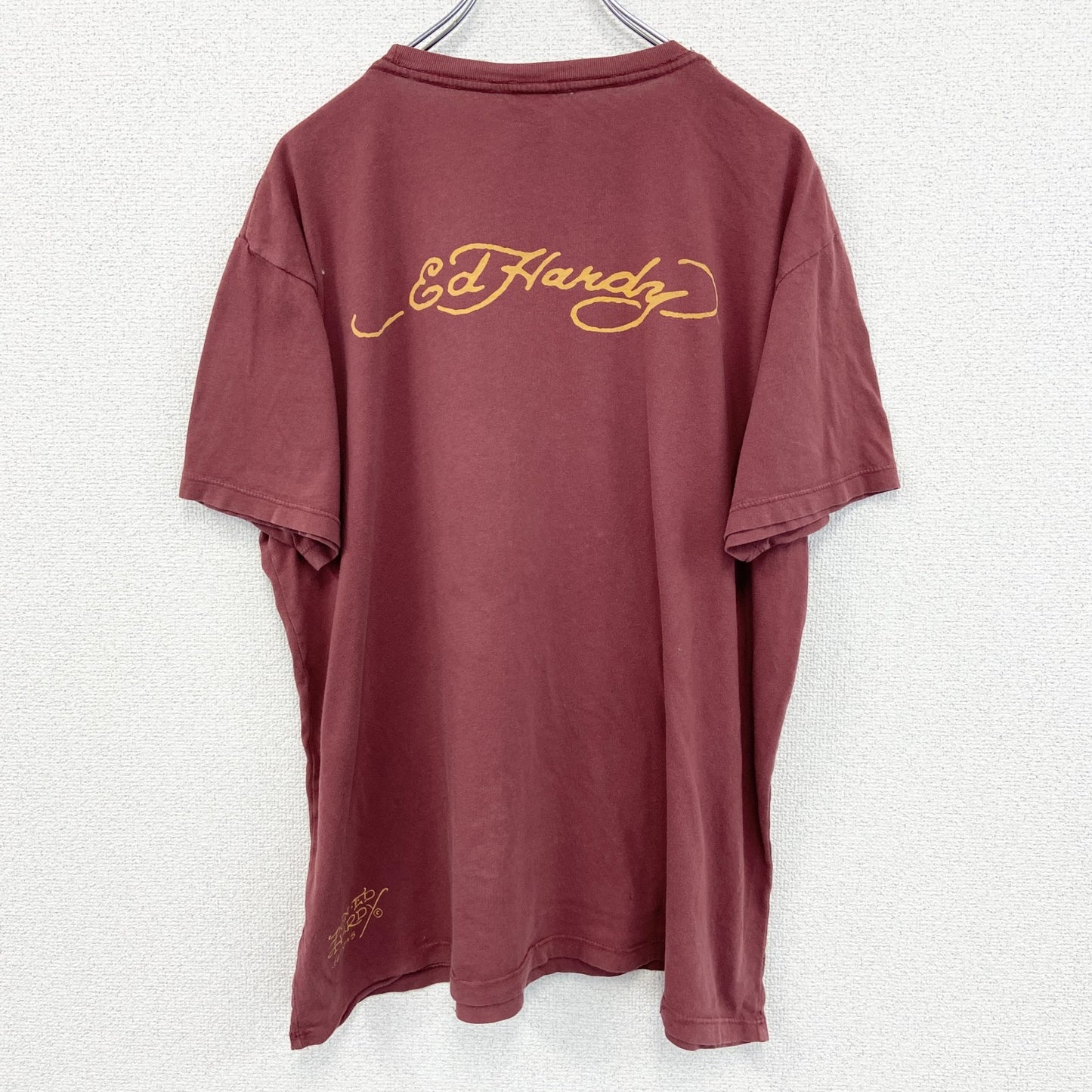 古着 used　Ed Hardy　エドハーディー　半袖プリントTシャツ　スカル　カジュアルデザイン　赤　クルーネック　XLサイズ