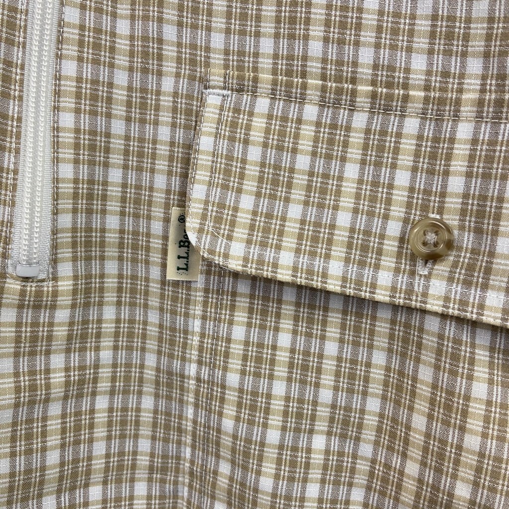 L.L.Bean　エルエルビーン　ハーフジップ半袖シャツ　チェック柄　ベージュ　Mサイズ