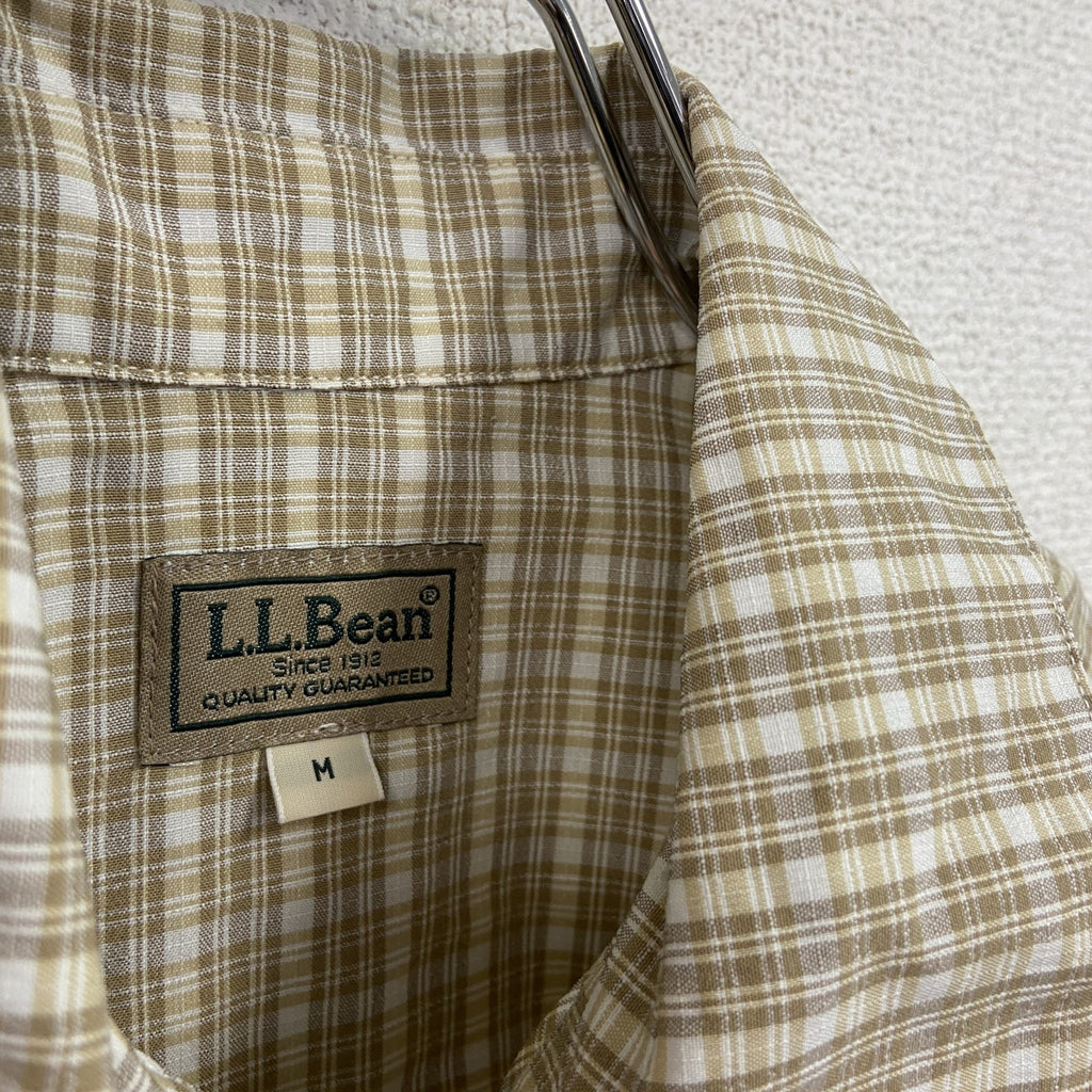 L.L.Bean　エルエルビーン　ハーフジップ半袖シャツ　チェック柄　ベージュ　Mサイズ