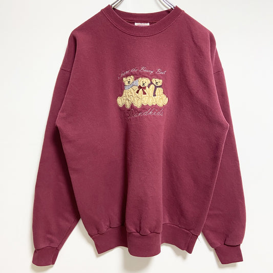 ～90s　Hanes ヘインズ　長袖刺繍スウェット/トレーナー　熊　アニマル　ヴィンテージ　Mサイズ