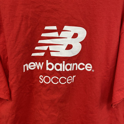 古着 used　new balance ニュー バランス　半袖刺繍デザインTシャツ　サッカー　レトロ　赤　クルーネック　Mサイズ