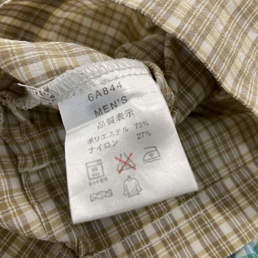 L.L.Bean　エルエルビーン　ハーフジップ半袖シャツ　チェック柄　ベージュ　Mサイズ