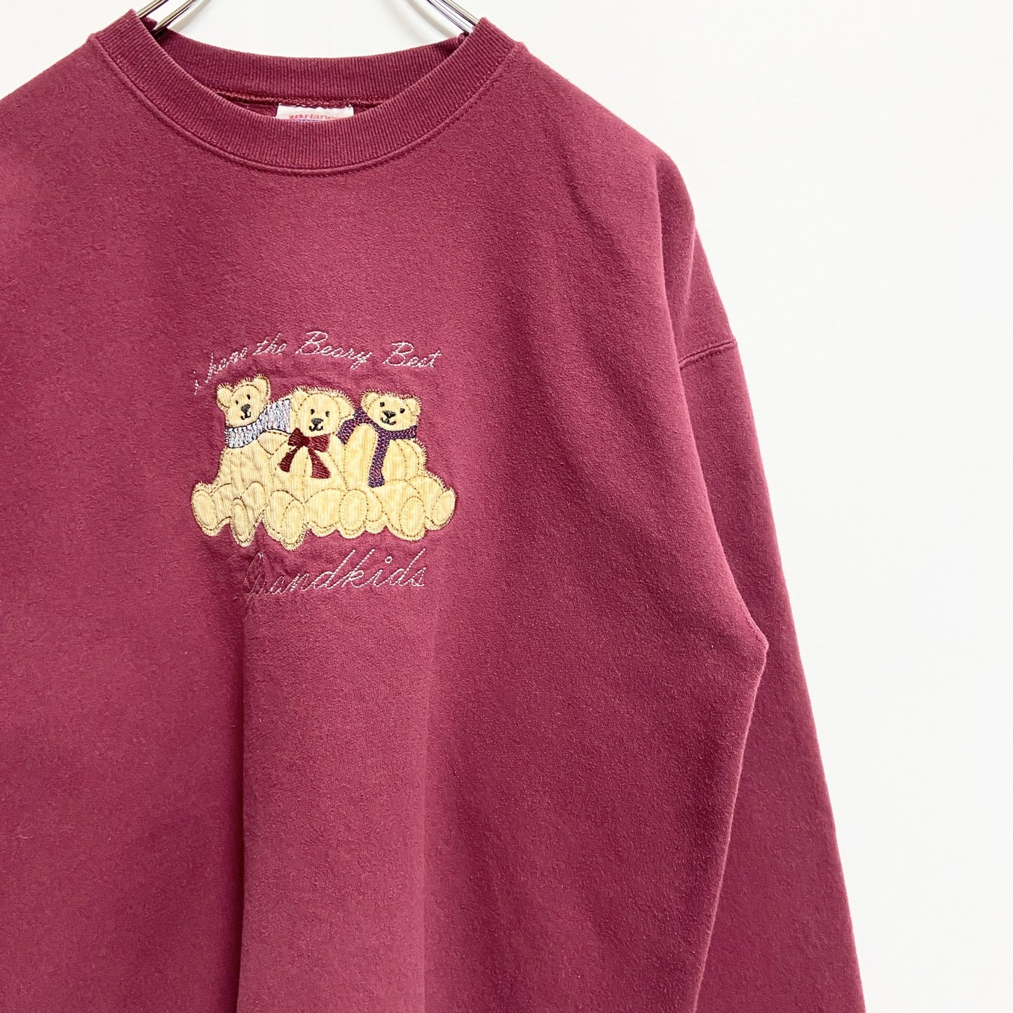 ～90s　Hanes ヘインズ　長袖刺繍スウェット/トレーナー　熊　アニマル　ヴィンテージ　Mサイズ