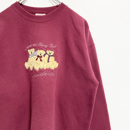 ～90s　Hanes ヘインズ　長袖刺繍スウェット/トレーナー　熊　アニマル　ヴィンテージ　Mサイズ
