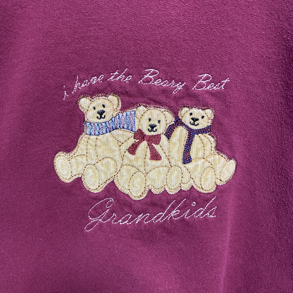 ～90s　Hanes ヘインズ　長袖刺繍スウェット/トレーナー　熊　アニマル　ヴィンテージ　Mサイズ