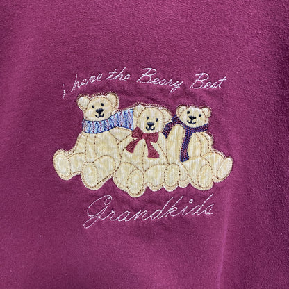 ～90s　Hanes ヘインズ　長袖刺繍スウェット/トレーナー　熊　アニマル　ヴィンテージ　Mサイズ