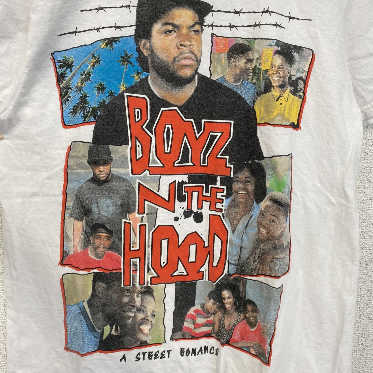 古着 used　半袖映画プリントTシャツ　ボーイズンザフッド　アイスキューブ　レトロデザイン　白　ホワイト　Sサイズ