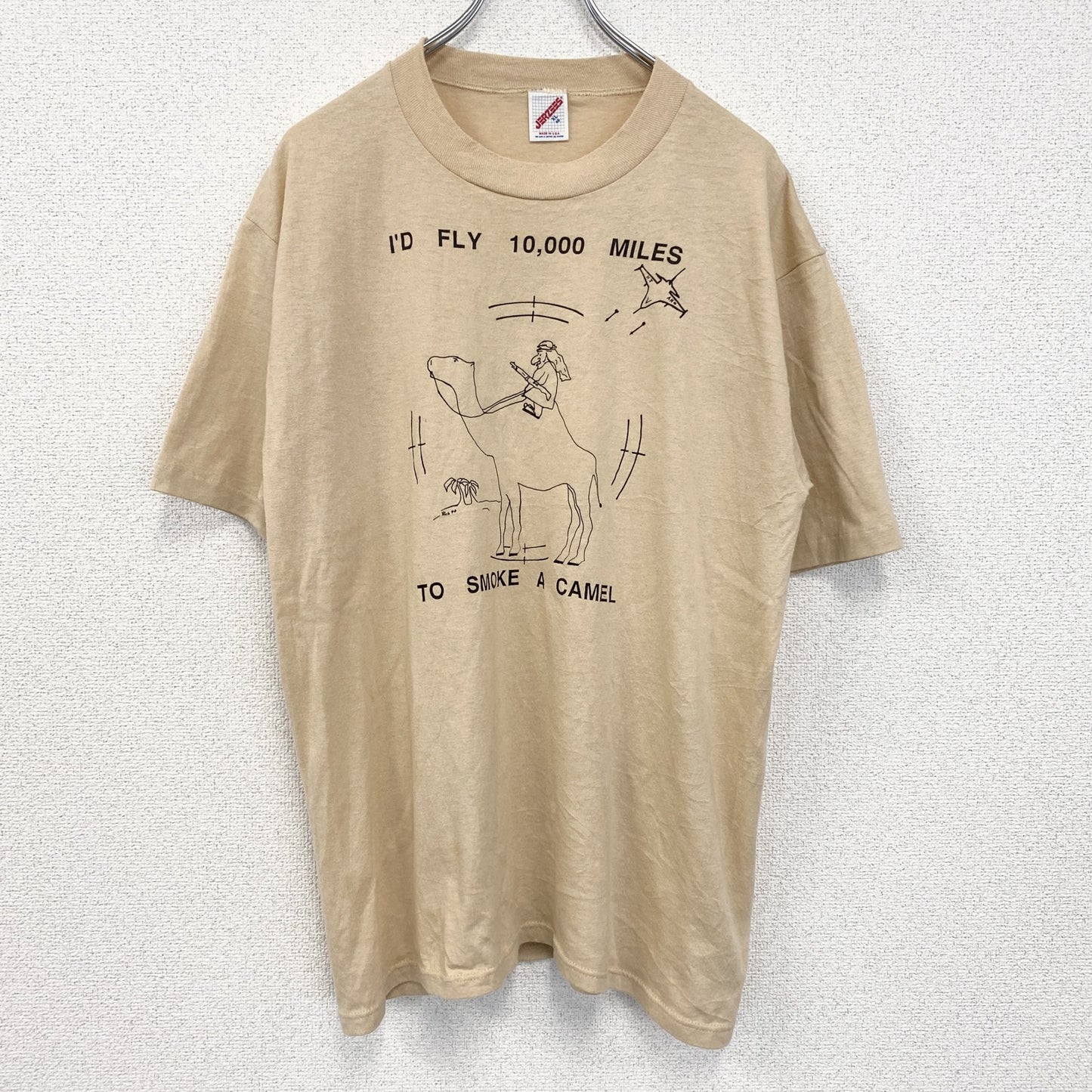 古着 used　半袖アニマルプリントTシャツ　ラクダ　キャメル　USA製　シングルステッチ　オレンジ　クルーネック　XLサイズ