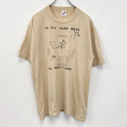 古着 used　半袖アニマルプリントTシャツ　ラクダ　キャメル　USA製　シングルステッチ　オレンジ　クルーネック　XLサイズ