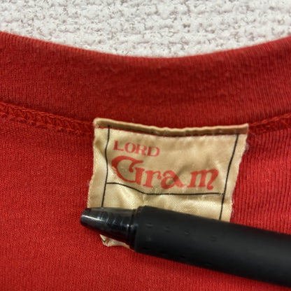 古着 used　LORD Gran　半袖プリントTシャツ　ラメ入り　Y2K　赤　クルーネック　レトロデザイン　Sサイズ