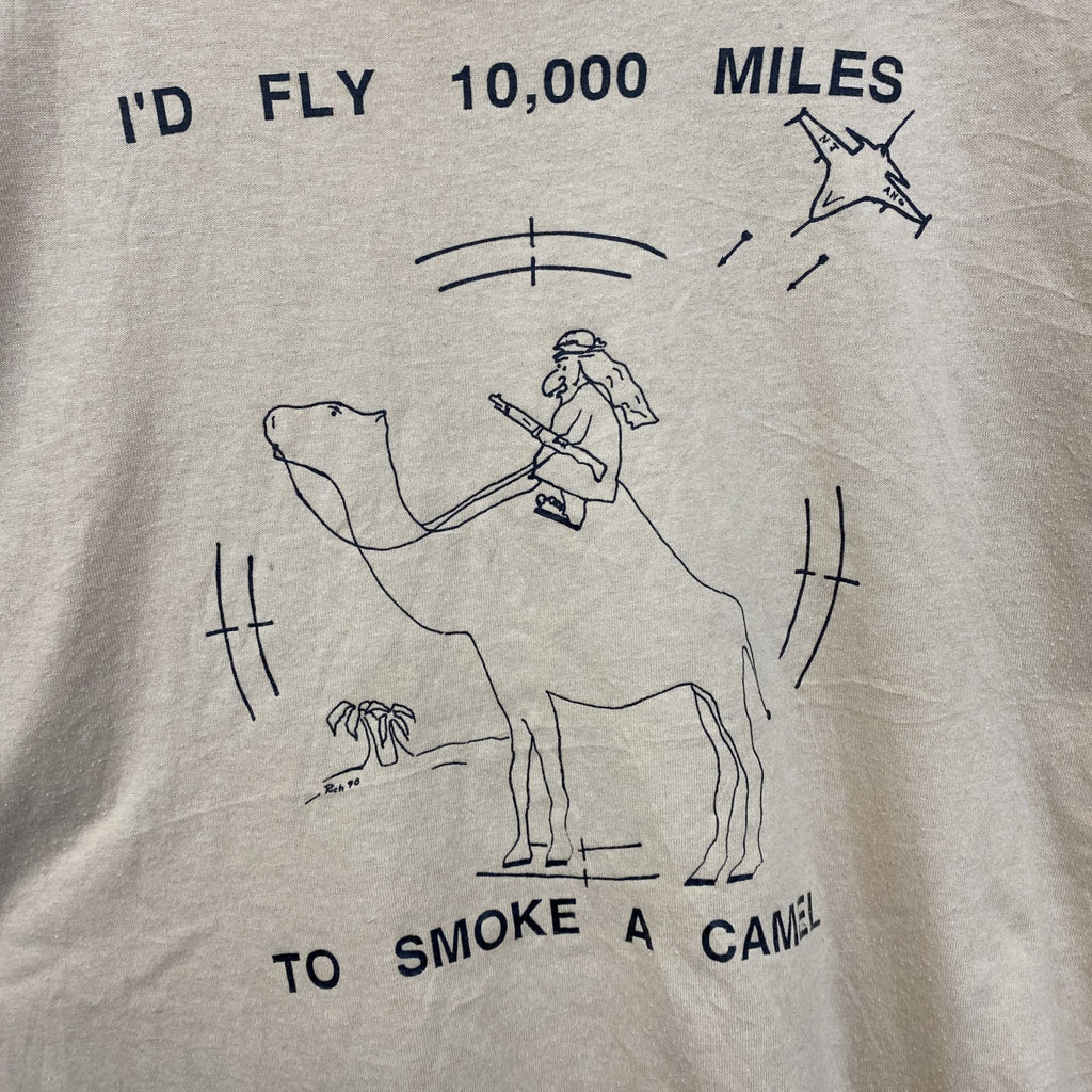 古着 used　半袖アニマルプリントTシャツ　ラクダ　キャメル　USA製　シングルステッチ　オレンジ　クルーネック　XLサイズ