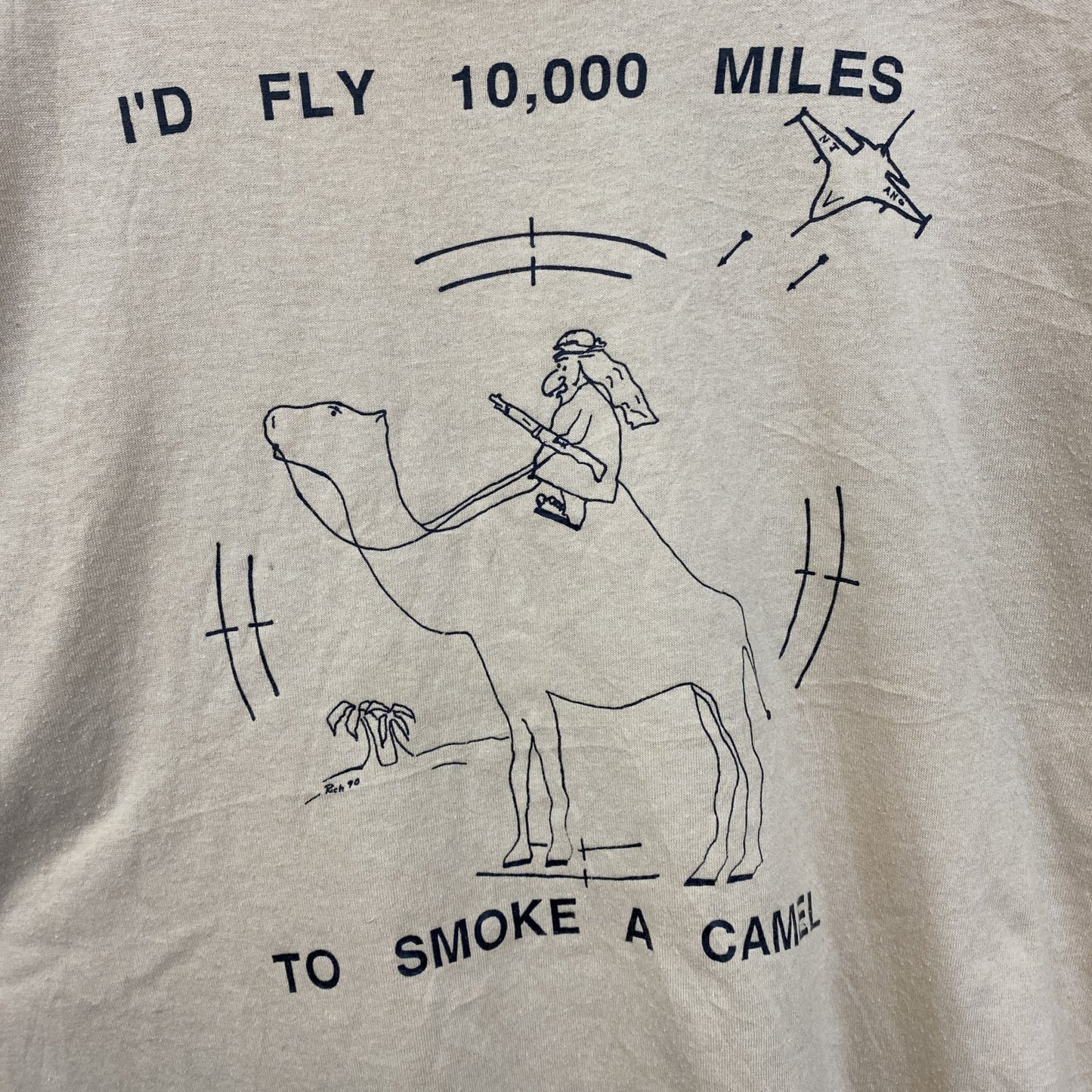 古着 used　半袖アニマルプリントTシャツ　ラクダ　キャメル　USA製　シングルステッチ　オレンジ　クルーネック　XLサイズ