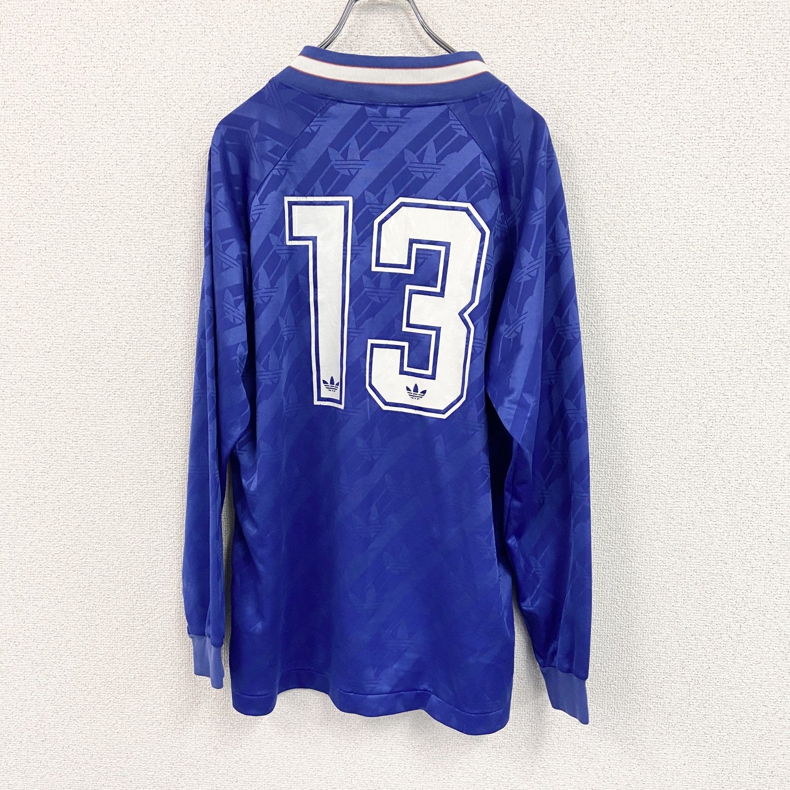 90s　adidas　アディダス　長袖プリントTシャツ　ゲームシャツ　ヴィンテージ　青　ブルー　98-6サイズ