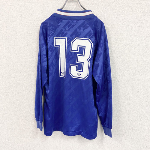 90s　adidas　アディダス　長袖プリントTシャツ　ゲームシャツ　ヴィンテージ　青　ブルー　98-6サイズ