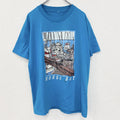 古着 used　半袖プリントTシャツ　アニマル　鳥　バード　港　シングルステッチ　水色　ブルー　クルーネック