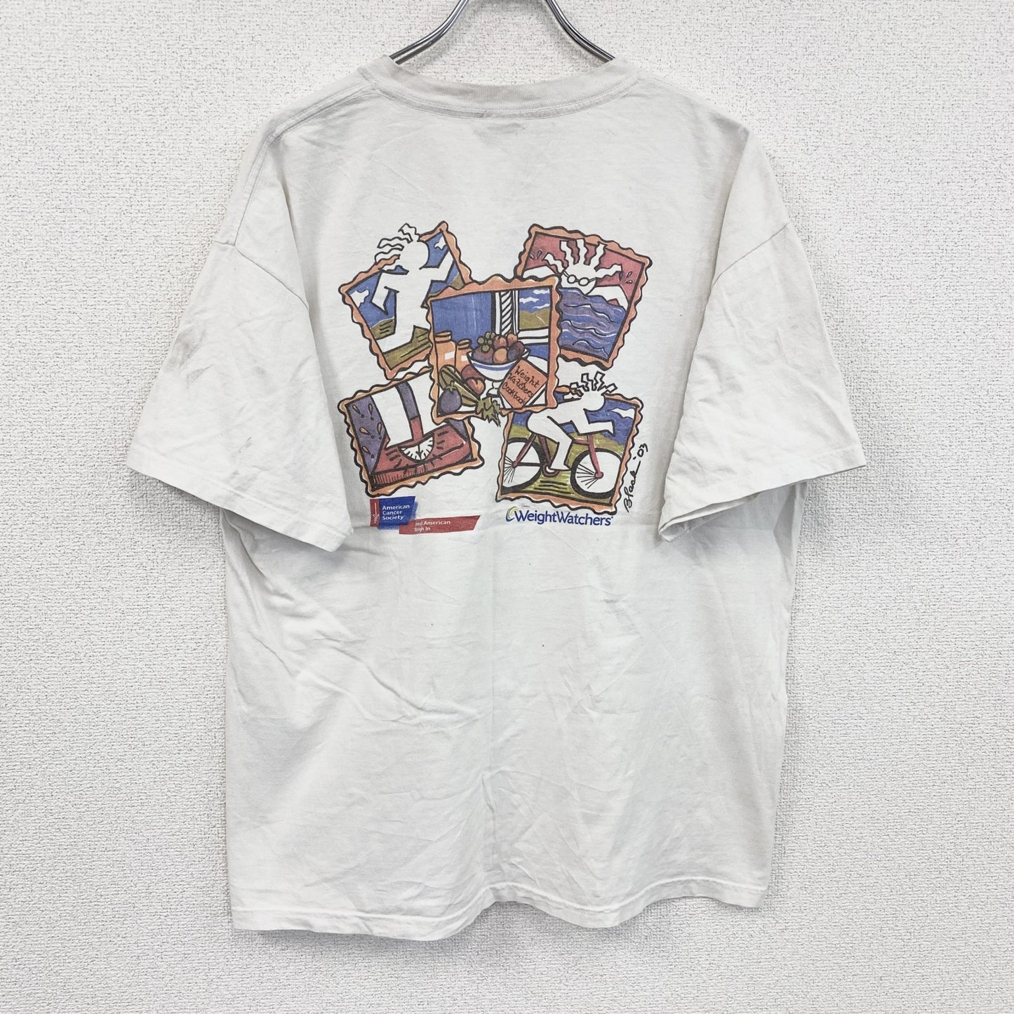 00s　GILDAN　ギルダン　半袖両面プリントTシャツ　Weight Watchers　企業ロゴ　白　ホワイト　XLサイズ