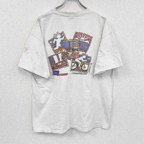 00s　GILDAN　ギルダン　半袖両面プリントTシャツ　Weight Watchers　企業ロゴ　白　ホワイト　XLサイズ