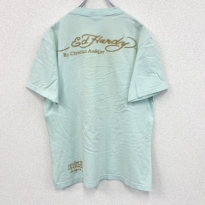 Ed Hardy　エドハーディー　半袖プリントTシャツ　ギャルT　スカル　ブルー　XLサイズ