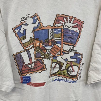 00s　GILDAN　ギルダン　半袖両面プリントTシャツ　Weight Watchers　企業ロゴ　白　ホワイト　XLサイズ