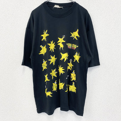 古着 used　半袖プリントTシャツ　シングルステッチ　ポルノ　エロT　星　スター　クルーネック　　黒　ブラック