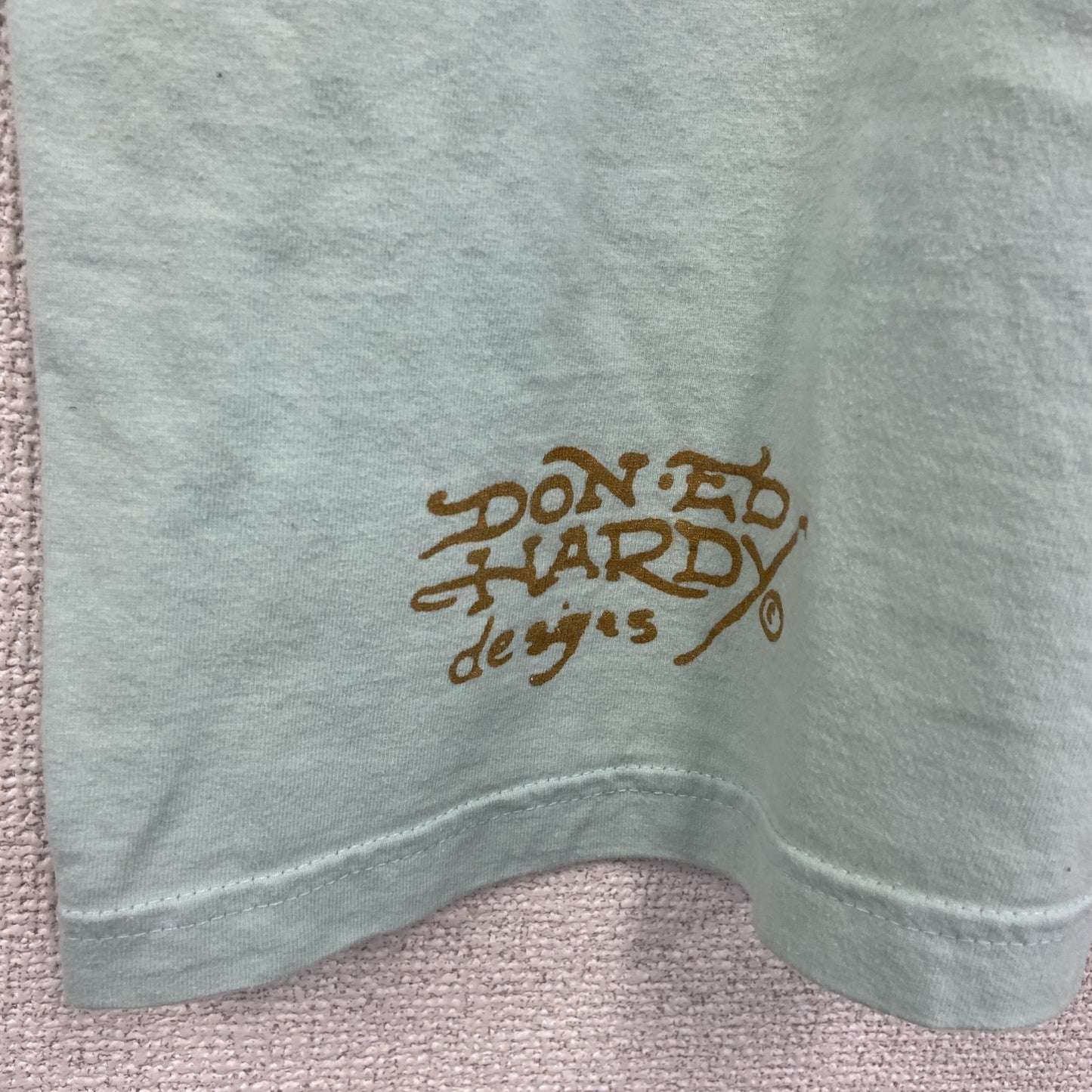 Ed Hardy　エドハーディー　半袖プリントTシャツ　ギャルT　スカル　ブルー　XLサイズ