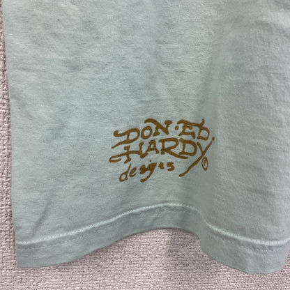 Ed Hardy　エドハーディー　半袖プリントTシャツ　ギャルT　スカル　ブルー　XLサイズ