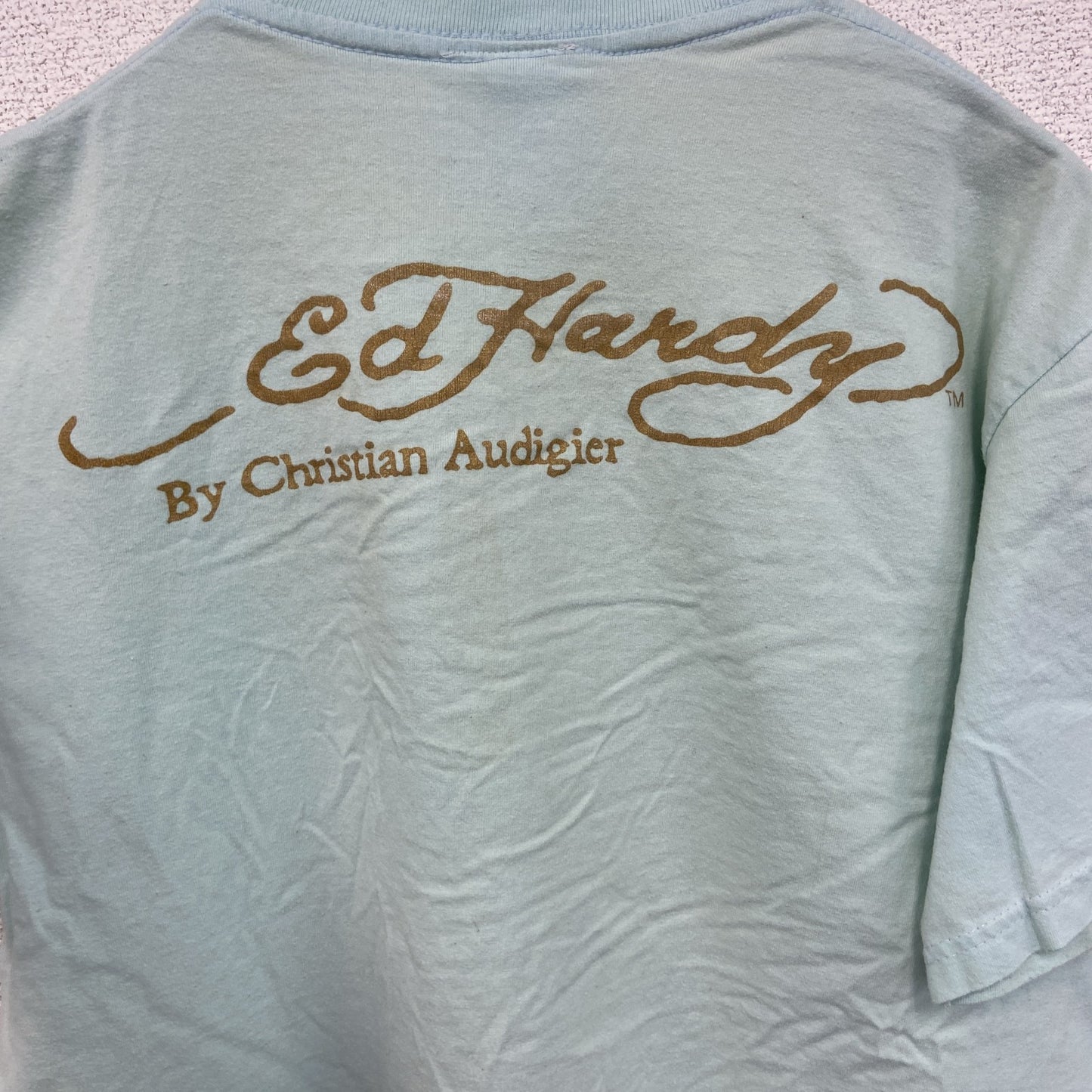 Ed Hardy　エドハーディー　半袖プリントTシャツ　ギャルT　スカル　ブルー　XLサイズ