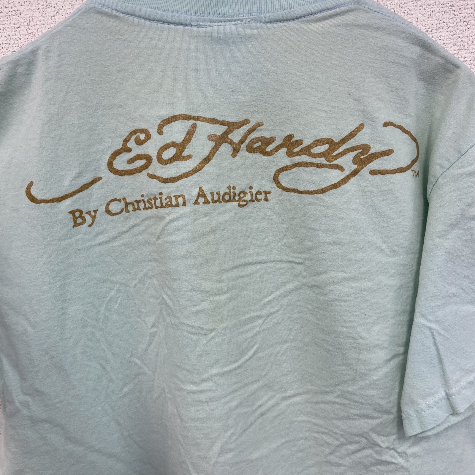 Ed Hardy　エドハーディー　半袖プリントTシャツ　ギャルT　スカル　ブルー　XLサイズ