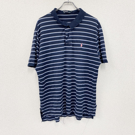 Polo By Ralph Lauren　ラルフローレン　半袖ポロシャツ　ワンポイントロゴ　ボーダー柄　紺　ネイビー　LLサイズ