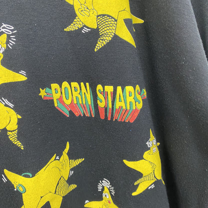 古着 used　半袖プリントTシャツ　シングルステッチ　ポルノ　エロT　星　スター　クルーネック　　黒　ブラック
