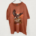 古着 used　ATLAS FOR MEN　半袖プリントTシャツ　鷹　カジュアルデザイン　オレンジ　クルーネック　XXLサイズ