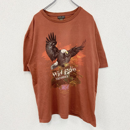 古着 used　ATLAS FOR MEN　半袖プリントTシャツ　鷹　カジュアルデザイン　オレンジ　クルーネック　XXLサイズ