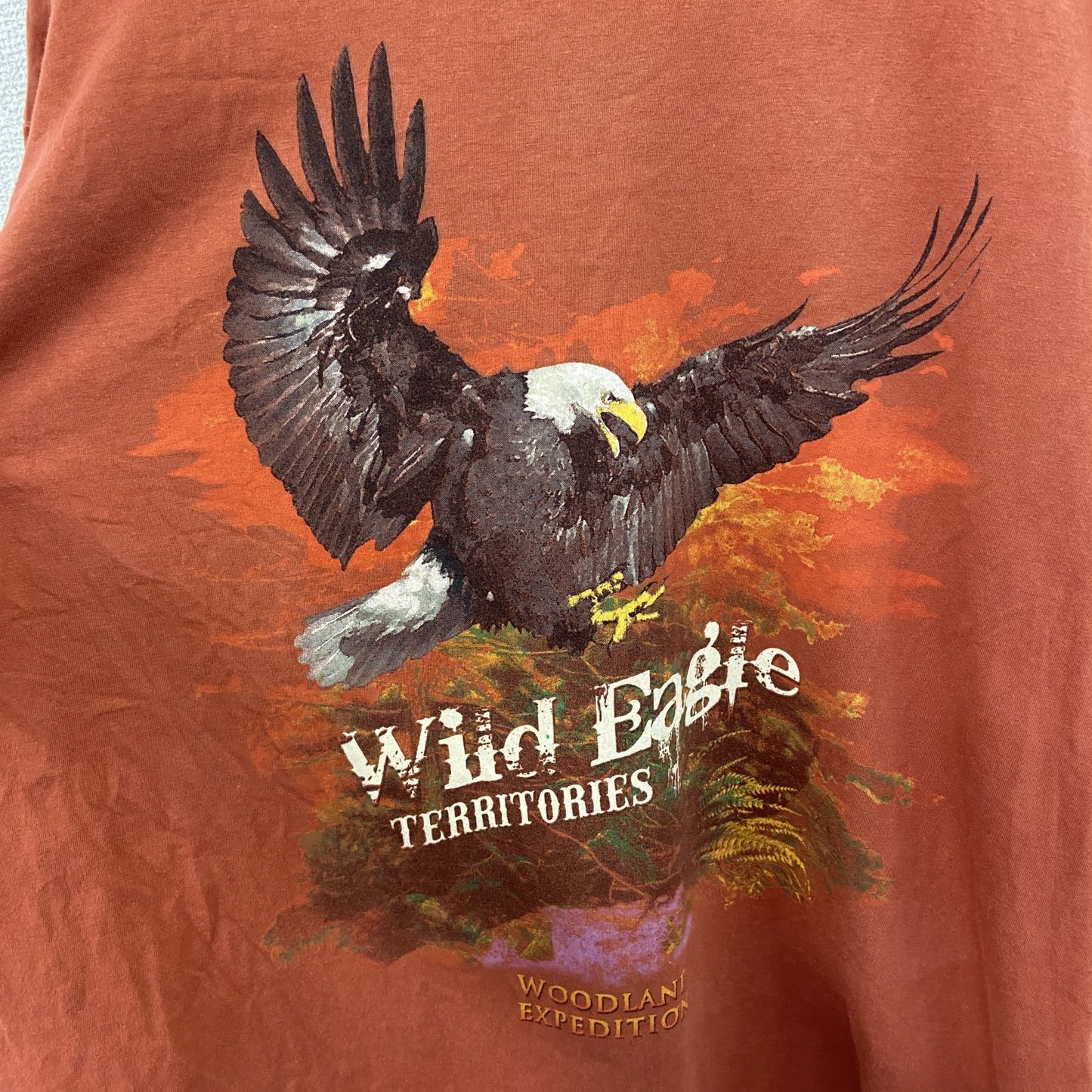 古着 used　ATLAS FOR MEN　半袖プリントTシャツ　鷹　カジュアルデザイン　オレンジ　クルーネック　XXLサイズ