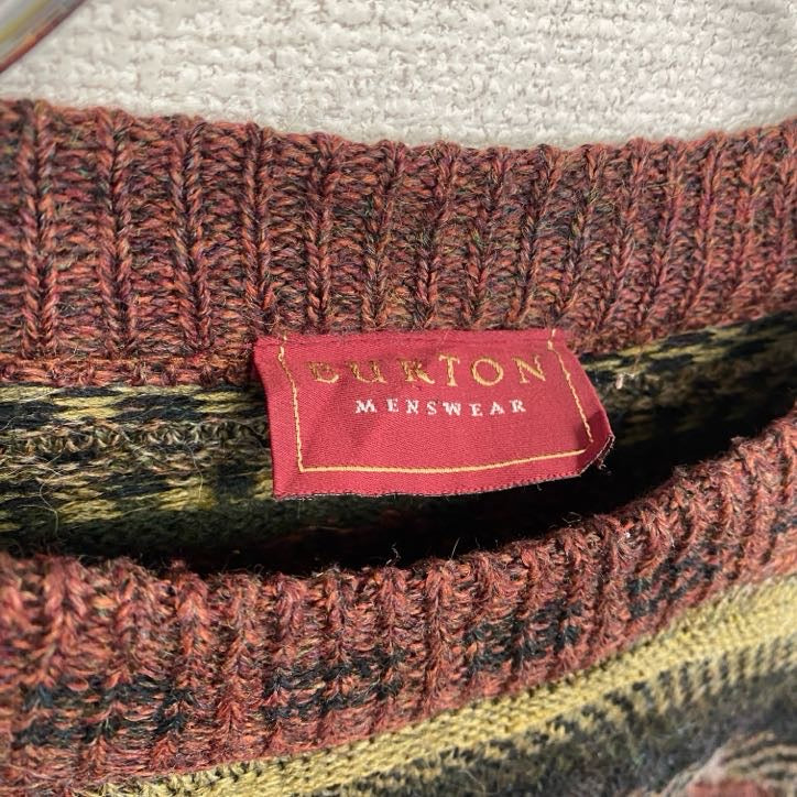 BURTON　アルパカ混アクリルニットセーター　総柄　マルチカラー　Mサイズ