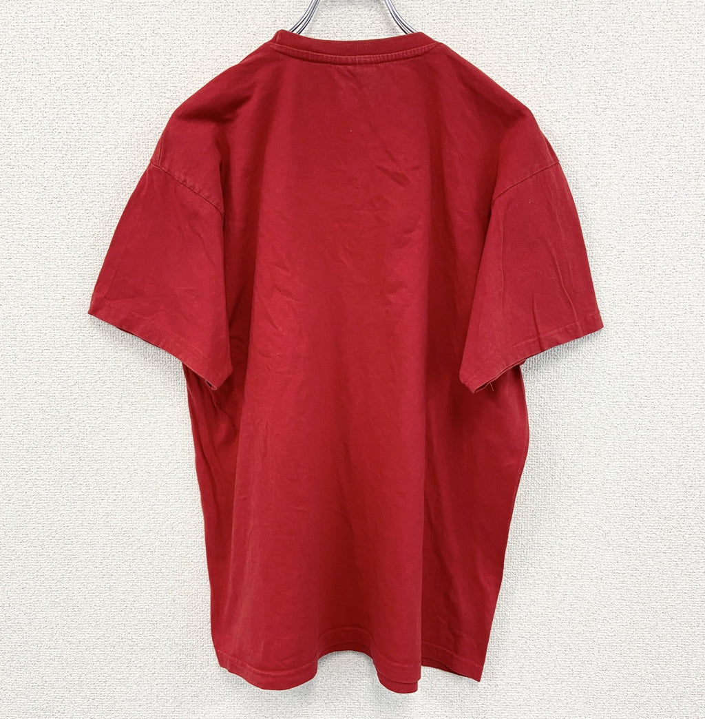 古着 used　B&C ビー&シー　半袖プリントTシャツ　カジュアルデザイン　赤　クルーネック　レトロデザイン　Lサイズ