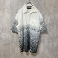 古着 used　半袖ボタンシャツ　柄シャツ　グラデーション　白　グレー　ヴィンテージ　Vintage　Lサイズ