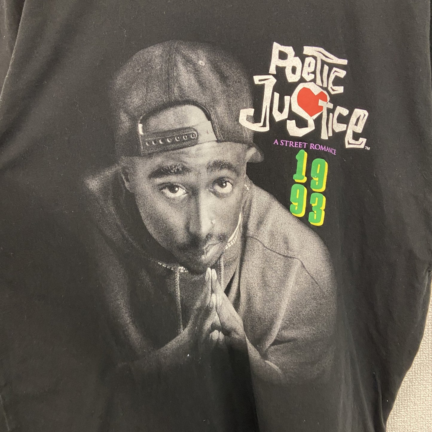 古着 used　Poetic Justice Shirt　半袖プリントTシャツ　2PAC　黒　クルーネック　レトロ　Lサイズ