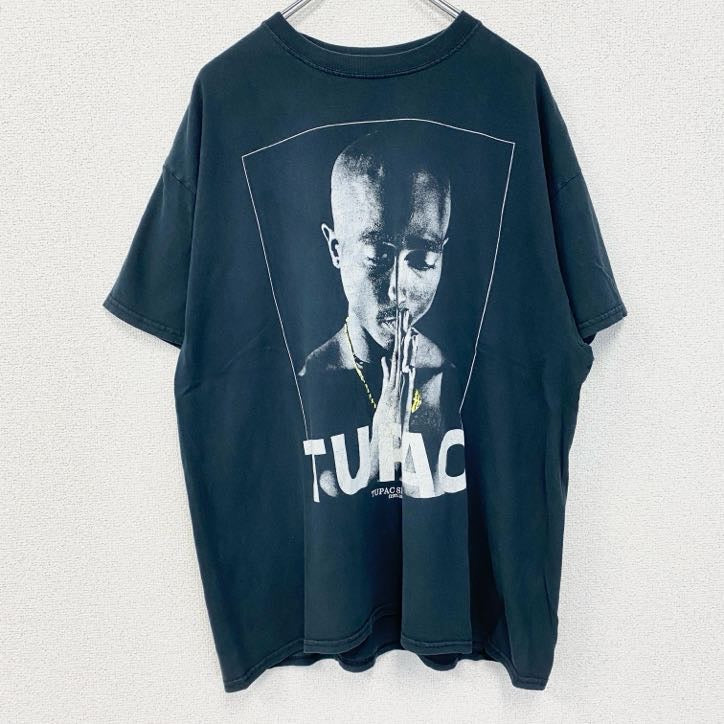 古着 used　2PAC　TUPAC　半袖プリントTシャツ　ラッパー　ヒップホップ　クルーネック　レトロ　黒　ブラック　Sサイズ