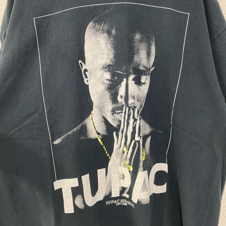 古着 used　2PAC　TUPAC　半袖プリントTシャツ　ラッパー　ヒップホップ　クルーネック　レトロ　黒　ブラック　Sサイズ