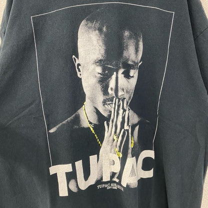 古着 used　2PAC　TUPAC　半袖プリントTシャツ　ラッパー　ヒップホップ　クルーネック　レトロ　黒　ブラック　Sサイズ