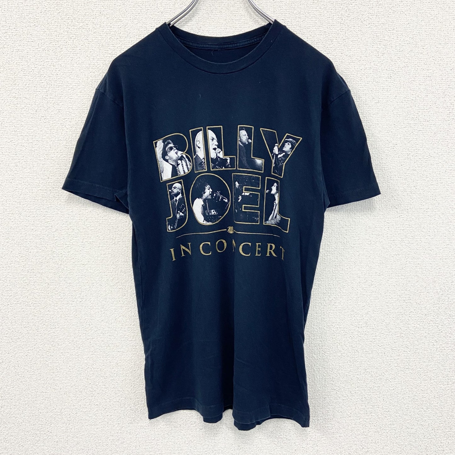 古着 used　半袖バンドプリントTシャツ　ビリー ジョエル　カジュアルデザイン　ネイビー　クルーネック　レトロ　Mサイズ