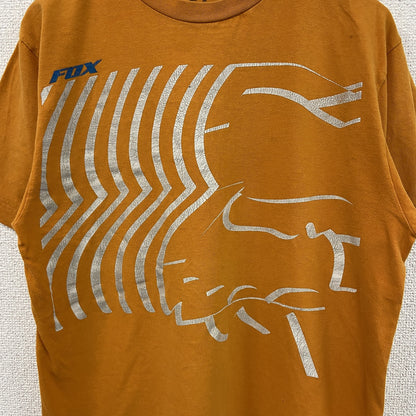 古着 used　Fox Raching　半袖プリントTシャツ　メキシコ製　カジュアルデザイン　オレンジ　クルーネック　Mサイズ