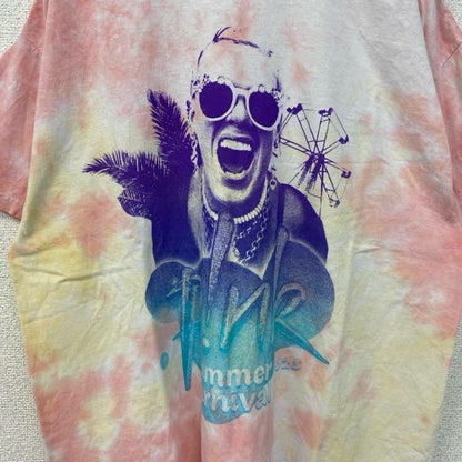 古着 used　PINK　半袖プリントTシャツ　クルーネック　レトロデザイン　タイダイ　カラフル　ピンク　XLサイズ