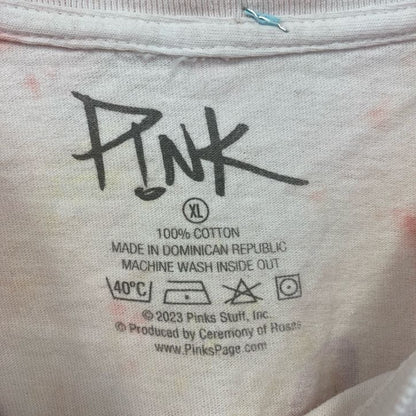 古着 used　PINK　半袖プリントTシャツ　クルーネック　レトロデザイン　タイダイ　カラフル　ピンク　XLサイズ