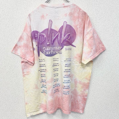 古着 used　PINK　半袖プリントTシャツ　クルーネック　レトロデザイン　タイダイ　カラフル　ピンク　XLサイズ