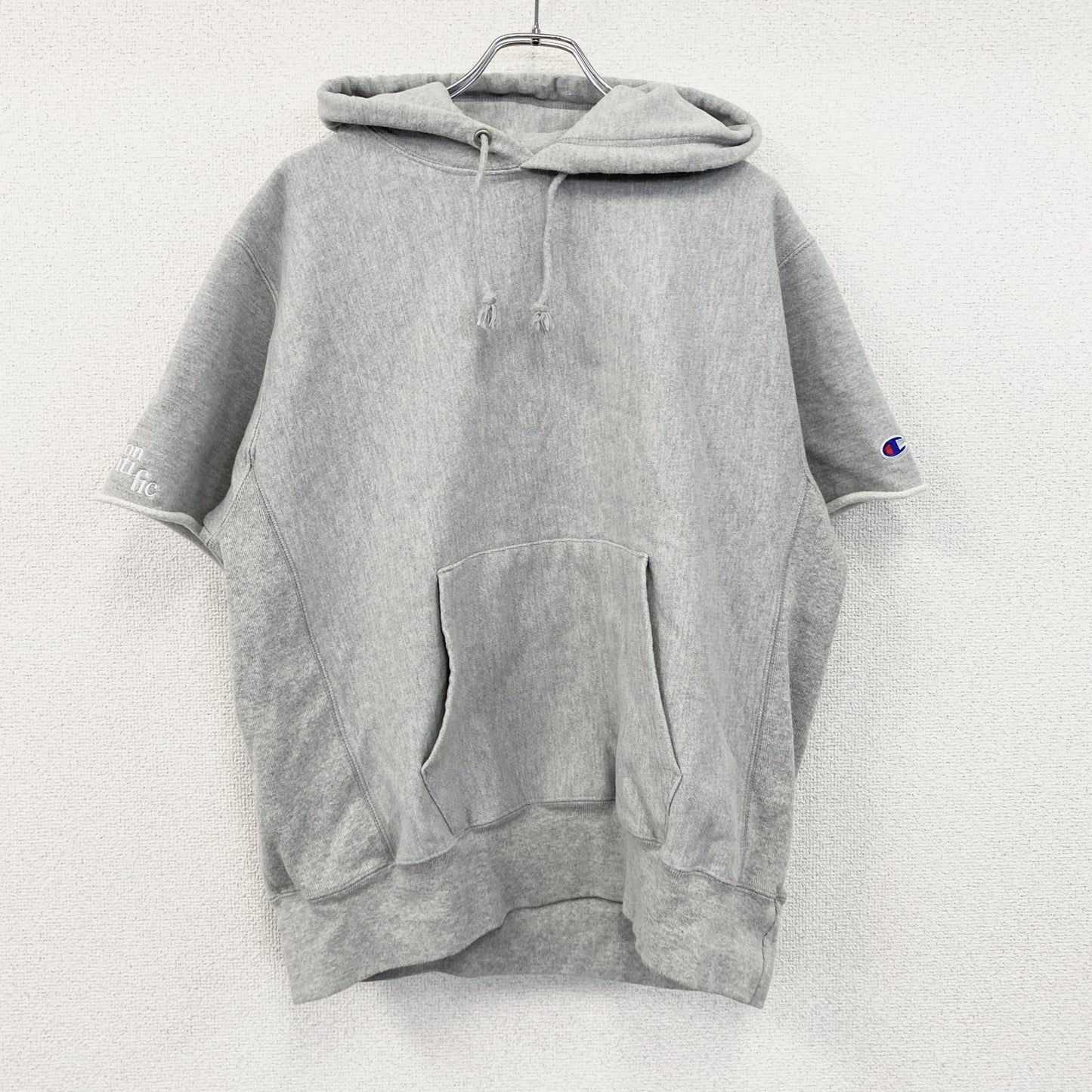 Champion　チャンピオン　リバースウィーブ　半袖スウェットパーカー/フーディー　目無し　霜降りグレー　Lサイズ