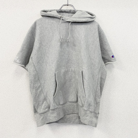 Champion　チャンピオン　リバースウィーブ　半袖スウェットパーカー/フーディー　目無し　霜降りグレー　Lサイズ