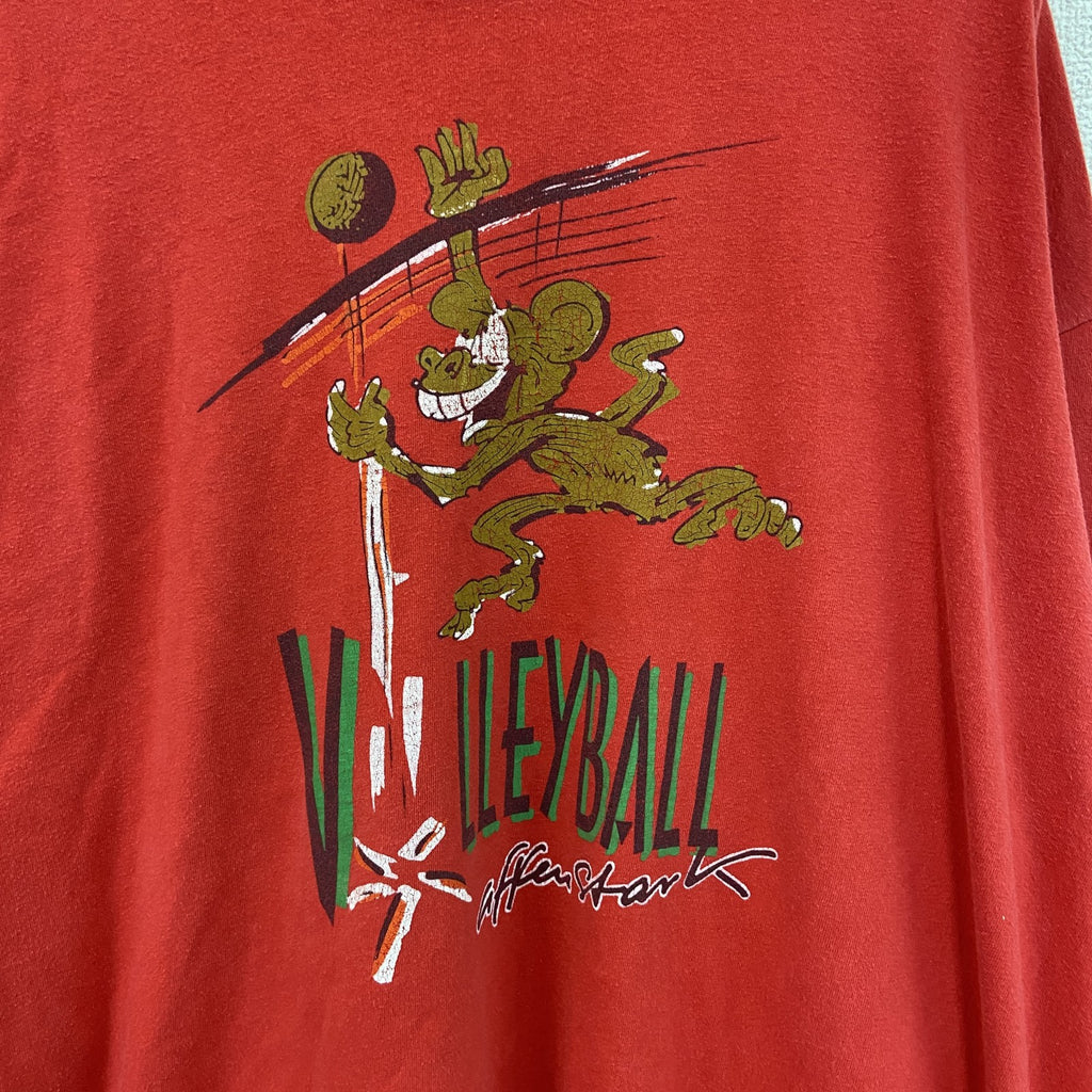 古着 used　Hanes ヘインズ　長袖プリントTシャツ　カジュアルデザイン　赤　レッド　クルーネック　レトロ　XXLサイズ