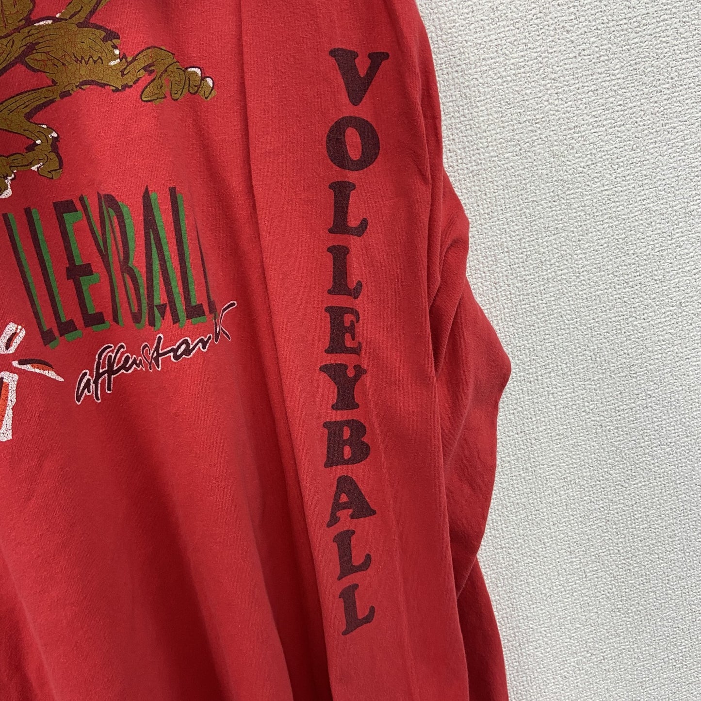 古着 used　Hanes ヘインズ　長袖プリントTシャツ　カジュアルデザイン　赤　レッド　クルーネック　レトロ　XXLサイズ