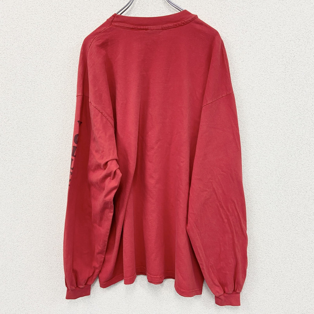 古着 used　Hanes ヘインズ　長袖プリントTシャツ　カジュアルデザイン　赤　レッド　クルーネック　レトロ　XXLサイズ